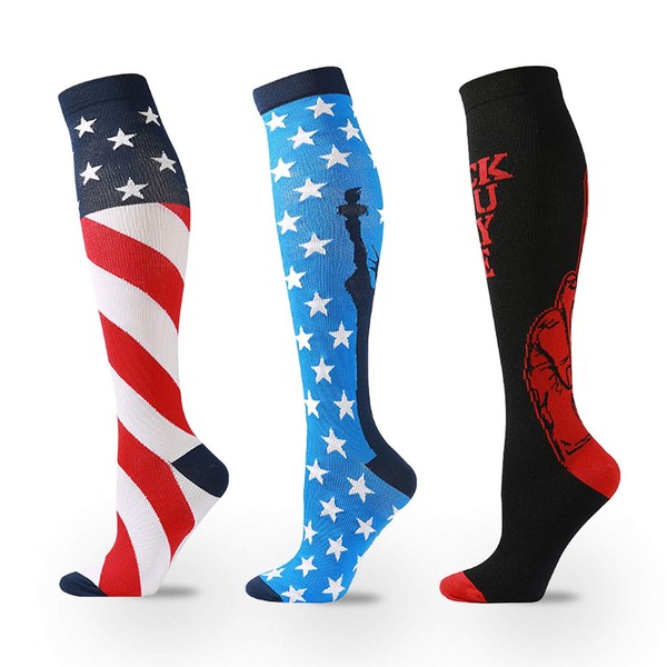 Ranvi 3 Pairs of Compression Socks for Women Men (20-30 mmHg) Best for Running, Travel, Cycling, Pregnant, Nurse, Edema, Star (L/XL)