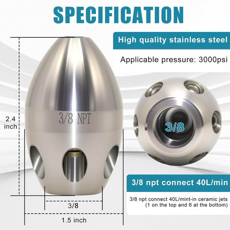 Professional Sewer Jetter for Pressure Washer - 3/8" NPT Nozzle