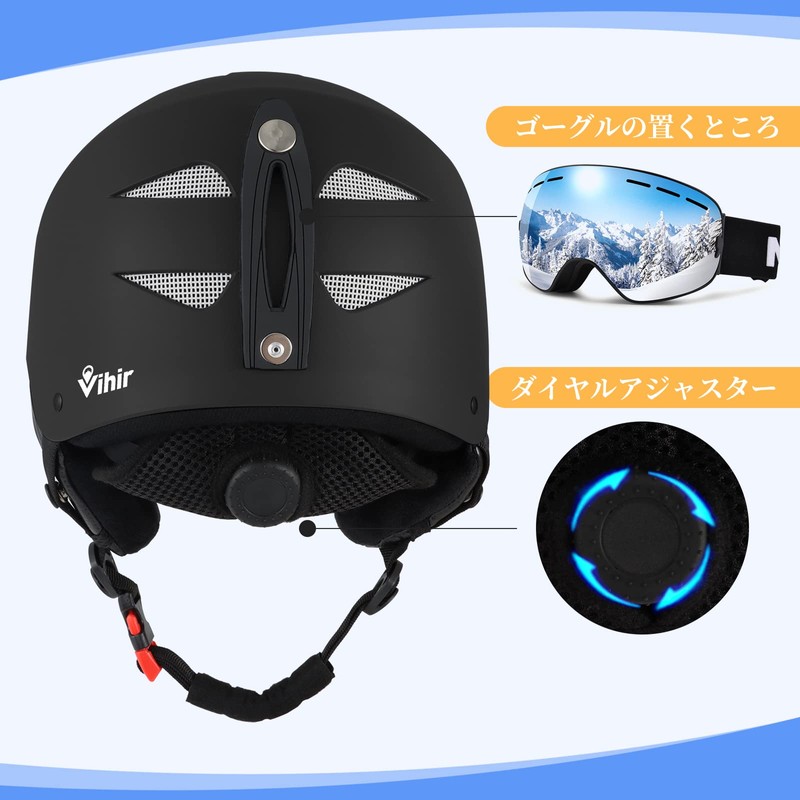 Vihir Ski Helmet Adjustable Ventilation, Goggle and Audio Compatible, Removable