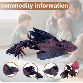 Zhaohyjianm Feathered Wyvern,3D Printed Dragon,(9.8In) Articulated,3D Toys,3D animals,Fidget Toys,Home Office Decor,Executive Desk Toy (Black and red)