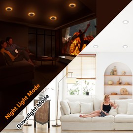 CycevSun Recessed Lighting 4 Inch with Night Light, Dimmable 5CCT Canless Ultra Thin Wafer Downlight Soffit Ceiling Light with Junction Box, 9W, ETL & Energy Star, 6 Pack