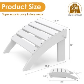 IVY&LANE Outdoor Adirondack Ottoman | Folding | Set of 2 | HDPE | White | All Weather | Waterproof Patio Footrest for Adirondack Chair | Poly Lumber Foot Rest for Deck Backyard