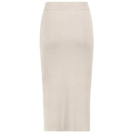 Eight2nine Women's Knitted Skirt - Comfortable Bodycon Skirt with Modern Slit and Elastic Waistband, Light-beige