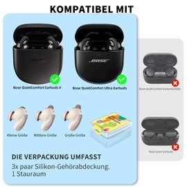 [3 Paar] MOWYEOK Ohrbügel Abdeckungen kompatibel mit Bose QuietComfort Ultra, 3 Größen weicher Silikon-Ersatz-Anti-Rutsch-Ohrbügelüberzüge, für BOSS-Kopfhörer Sport Ohrbügel Abdeckungen(Weiß)