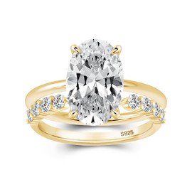 Effinny 3.5ct Elongated Oval Cut Wedding Ring Set,Solitaire Engagement Ring with Open Wedding Band,925 Sterling Silver Bridal Ring Set (Yellow Gold, 7)