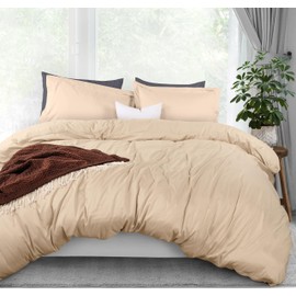 Utopia Bedding Duvet Cover Queen Size - 1 Duvet Cover with 2 Pillow Shams - 3 Pieces Bedding Duvet Cover with Zipper Closure - Soft Brushed Microfiber, 90 X 90 Inches (Queen, Beige)