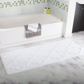 Lavish Home 100% Cotton Trellis Bathroom Mat - 24x60 inches - White