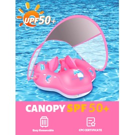 LAYCOL Baby Swimming Float Inflatable Baby Pool Float Ring Newest with Sun Protection Canopy,add Tail no flip Over for Age of 3-36 Months