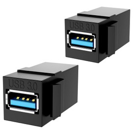 PANPEO USB 3.0 Keystone Jack Insert – Female to Female Coupler for Wall Plates & Panels (Black, 2 Pack)