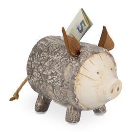 Relaxdays Piggy Bank Tree Bark with Opening Dolomite Money Box Children & Adults H x W x D: 13 x 9 x 16.5 cm Brown / White