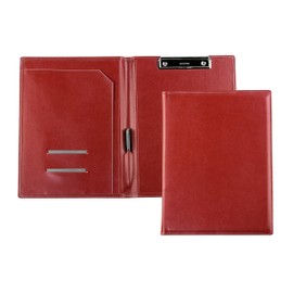 DELMON VARONE - Clipboard Folder DIN A4 Made of Vegan Eco Faux Leather Red - Organiser Clipboard Folder with Block Clamp, Pen Loop and Pockets - Classic Genuine Leather Business Folder
