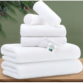 VOOVA & MOVAS White Towels Bathroom Sets - 100% Cotton | Quick Dry | Lightweight | Thick, 6PCS Bath Towels Set, 2 Large Bath 30"x56", 2 Hand 18"x28", 2 Wash Cloths 13"x13", Hotel Shower Towel Luxury