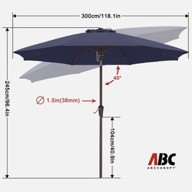 ABCCANOPY 10FT Patio Umbrella with Push Button Tilt and Crank, 8 Ribs UV Protection Pool Umbrella for Garden, Lawn, Deck & Backyard (Navy Blue)