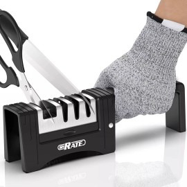 SHRATE 4-in-1 Foldable Knife Sharpener Scissors Sharpening Tool AND Cut-Resistant Glove