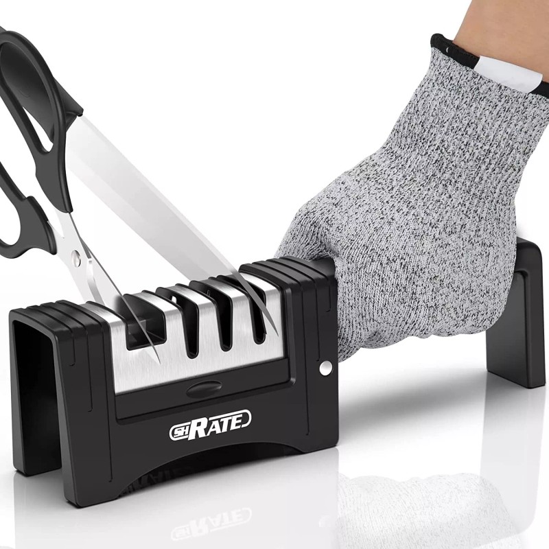 SHRATE 4-in-1 Foldable Knife Sharpener Scissors Sharpening Tool AND Cut-Resistant