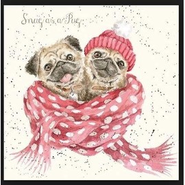 Wrendale Designs by Hannah Dale - Snug As A Pug - Gold Foiled Christmas Card - Single