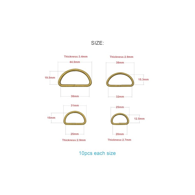 ZoloAJay 40pcs Mix 4 sizes D Rings Welded Strong Metal