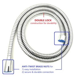 Ana Bath Anti-Clog High Pressure 3-Function Dual Shower Head with Handheld Spray - Long 5 Foot Stainless Steel Shower Hose/Brass Connector/All Chrome SS3040CCP