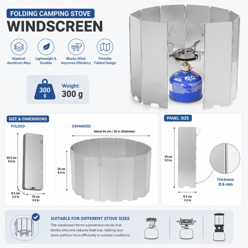 Camping Stove Windscreen for Outdoor Cooking – Foldable Aluminum Wind