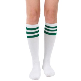 SYYWLYAP Striped Knee High Socks for Women Outdoor Sport Casual Stripes Tube Socks Elasticity Athletic Socks Triple Green white Stripe