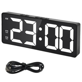 Litinliv Digital Alarm Clock, Electronic Table Clock with Temperature Display, 12/24H Display, Alarm Clock with Large Numbers, Portable Alarm Clock with 3 Brightnesses, Digital Clock with USB