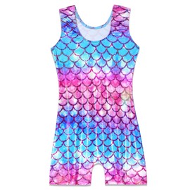 Domusgo Leotard for Girls Gymnastics Size 5-6 Years Old Purple Multicolor Fish Scale Metallic Athletic Unitards