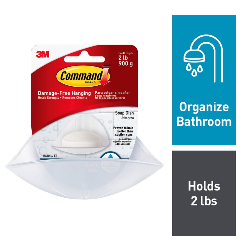Command Bath Soap Dish With Water-Resistant Adhesive, 2 lb Capacity,