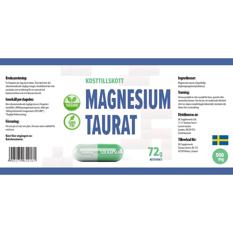 Magnesium Taurate 2000 mg per Serving, 120 Vegan Capsules, Laboratory