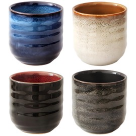 4 PCS Japanese Style Ceramic Tea Cups, Glazed Ceramic Coffee Cups, Handmade Pottery Drinkware 7 oz for Tea, Coffee, Matcha, Water