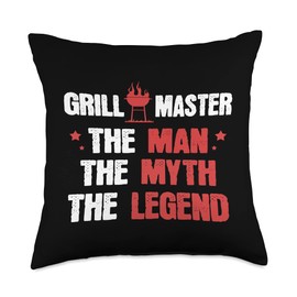 Pellet Smoker BBQ Grill Cover Smoke Barbeque Chef Man Myth Legend Pun Barbecue BBQ Grilling Chef Cook Barbeque Throw Pillow, 18x18, Multicolor