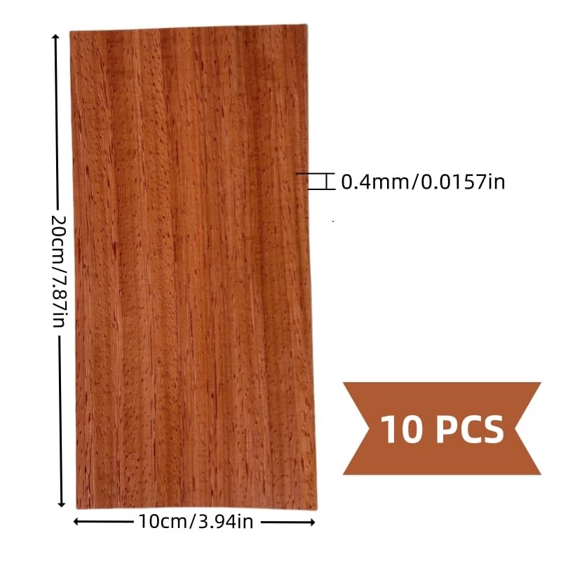 0.4mm Thick Unfinished Padauk Veneer Pack 10cmx20cm (10PCS) for Marquetry,