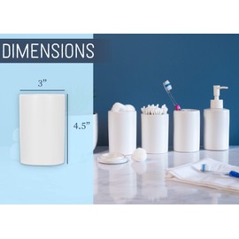 NAT & Jules Chic Modern Rounded 4.5 inch Ceramic Bathroom Accessories Set of 4 - Home Décor & Organization Perfect for Bath or Kitchen Household Essentials, Matte White