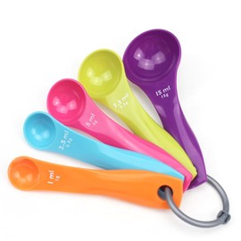 JEXOWIQ Measuring Spoons Set, Colour Measuring Spoons with Different Capacities, Measuring Spoons, Plastic Measuring Spoons for Liquid and Powder Measuring Devices, Pack of 5