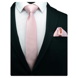 GUSLESON Blush Pink Tie for Men Solid Formal 6cm Slim Skinny Necktie and Handkerchief Set For Wedding (0754-47)