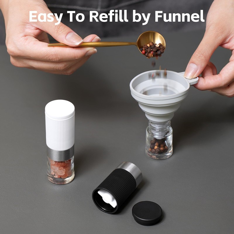 vzaahu Mini Salt and Pepper Grinder Set Black and White