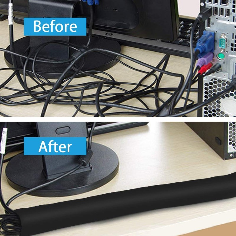 10cm Wide Cable Management Sleeve, Flexible Neoprene Cable Tidy Tube