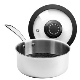 Black Cube CeramicQR Quick Release Cookware Saucepan - 6.5-Inch, 1.5-Quart, Silver - Stainless Steel Induction Saucepan with Tempered Glass Lid