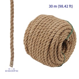 SOUJAP 100 Feet 1/2 Inch Hemp Rope, 12mm Twisted Strong Jute Rope, Natural Manila Rope All Purpose Cord for Crafting, Gardening, Hammock, Decorating, DIY Projects