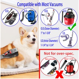 Portek Dog Hair Vacuum Attachment for Most Vacuums, Pet Shedding Brush Grooming Tool Kit, Dogs Cats Undercoat Deshedding Tool with Long Extension Hose and Adapter (Universal Style)