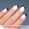 Halloween Press on Nails Kit Short Square Black French White,