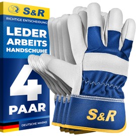 S&R S&R Leder-Arbeitshandschuhe, 4 Paar, Gr??e XL/10, Bau- und Gartenhandschuhe auch fr Metall- und Forstarbeiten, Handwerk, Schutz-Handschuh flexibles Echtleder, weiches Innenfutter