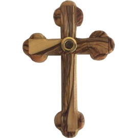 Holy Land Market Simple Olive Wood Eastern or 14 Stations Cross with Soil from Bethlehem (13.5 or 5.4 inches)