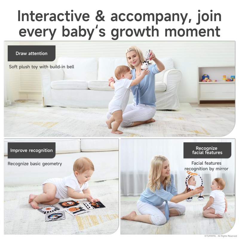 Baby Pram Toy 0 Month Black and White Soft Rattles