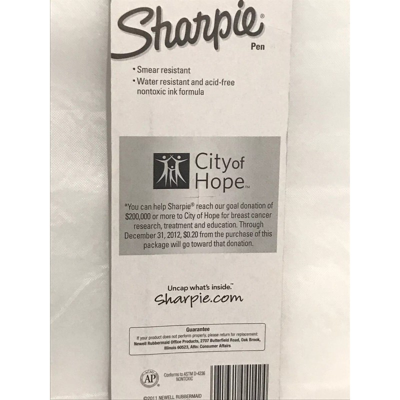 Sharpie Pen "City of Hope" Fine, Black Ink, Smear Resistant,