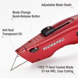 WORKPRO Premium Heavy-Duty Utility Knife Retractable All Metal with 10 Blades