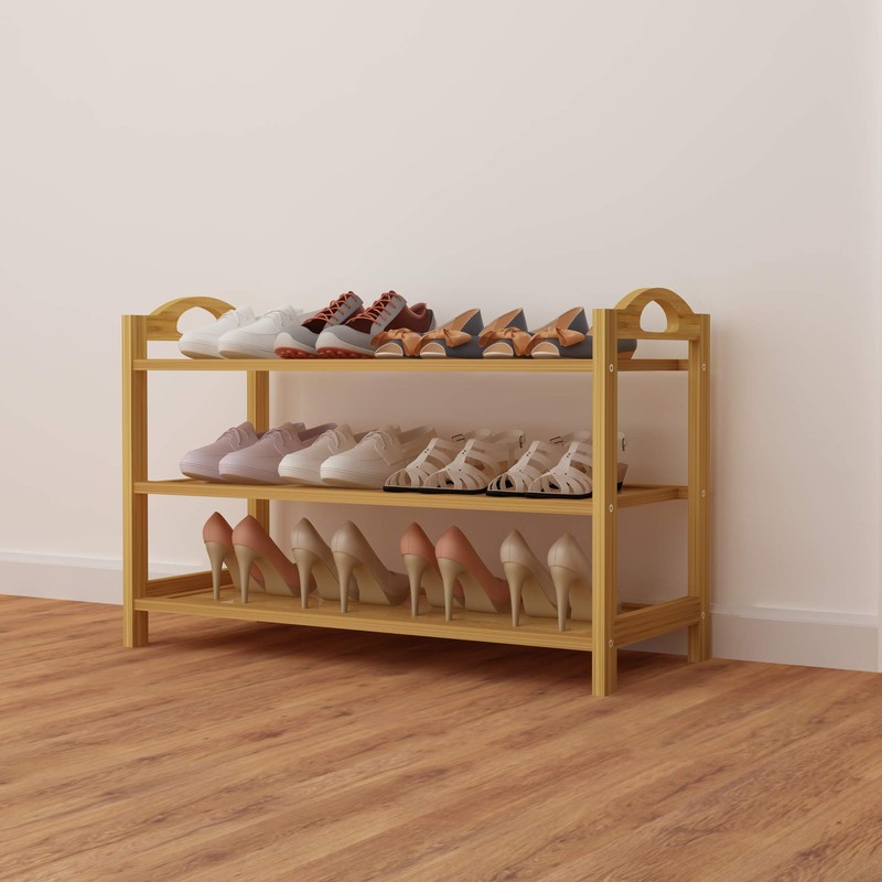 UDEAR Bamboo Shoe Rack 3-Tier Shoe Storage Organizer Entryway Shoe