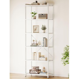 Casaottima Book Shelf, 6 Tier Tall Bookshelf, Modern Wood Bookcase Shelves for Bedroom, Industrial Display Shelf for Living Room Home Office Kitchen, Standing Shelving Unit Storage Organizer, White