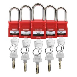 HiLKCO Lockout Tagout Locks Set 5 Pack Red Locks, 2 Alike Keys Per Padlock OSHA Compliant Lock Out Tag Out Lock Safety Padlocks for Electrical Lockout Tag Out Kits