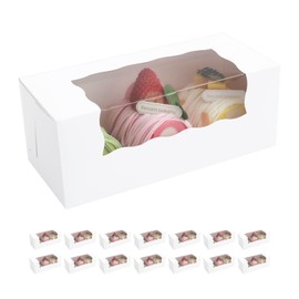 BAKIPACK 15 Roll Cake Boxes, White Bakery Boxes with Window, 9x4x3.5 inches Cookies Boxes Pumpkin Roll Container Donut Boxes Pastry Cake Packaging