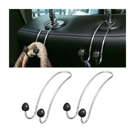 KANDUJIMU Strawberry Car Decor Hooks, 2 Pack Bling Diamond Seat Back Organizers, Auto Headrest Storage Hangers Hooks for Purse Handbag Clothes Grocery, Universal Car Accessories for Women (Black)